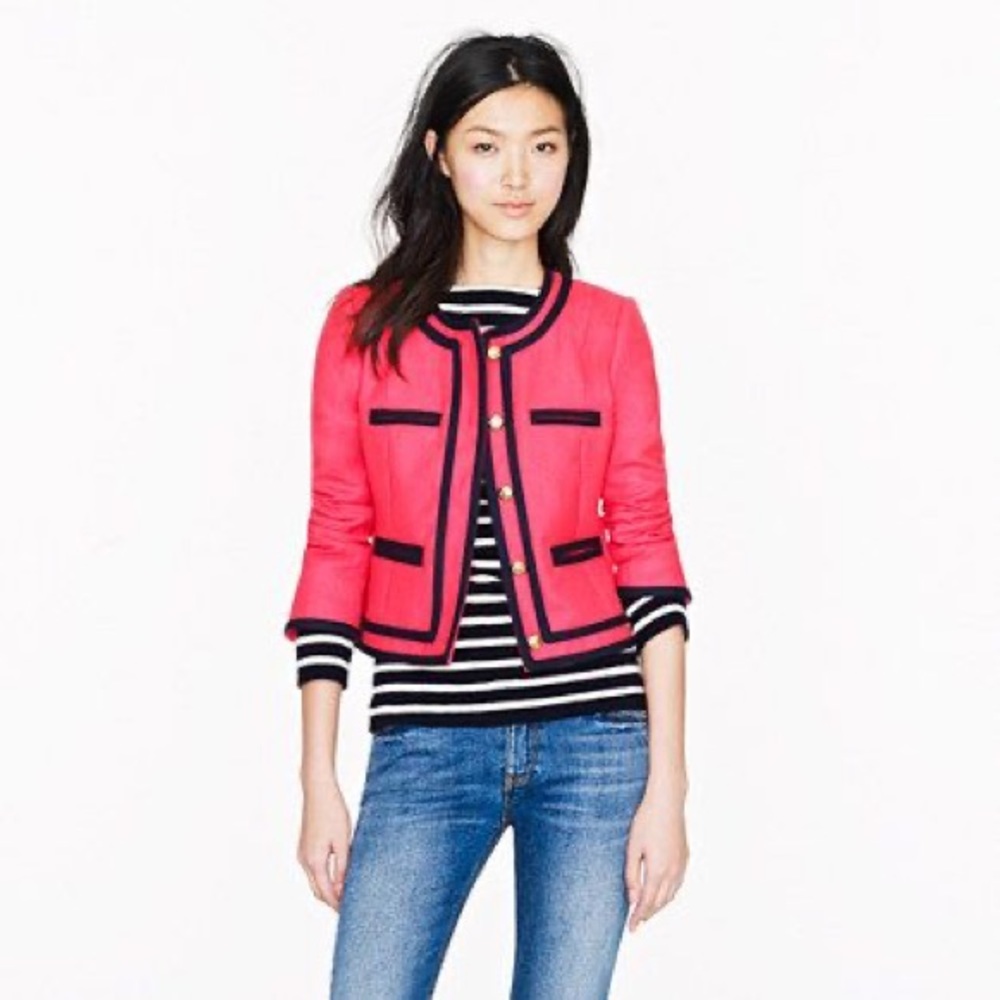 J. Crew lady double serge wool jacket pink blue 2